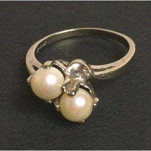 SZ 6 BYPASS RING 10k GOLD DOUBLE CULTURED PEARL